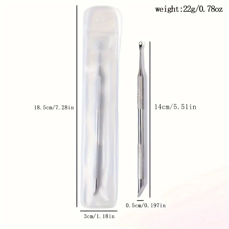 Nagelschieber aus Edelstahl, doppelköpfige runde abgeschrägte Schaufel, Werkzeug zur Nagelhautentfernung und Nagelvorbereitung, mit Sandstreifen, zum Abgestorbene Haut und Polieren, Maniküre-Salon