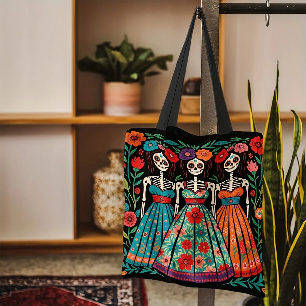 Floral Art Design Reusable Shopping Bags, Double-Sided Canvas Tote for Women Multi-Purpose Shopper Great for Shopping Travel Bag