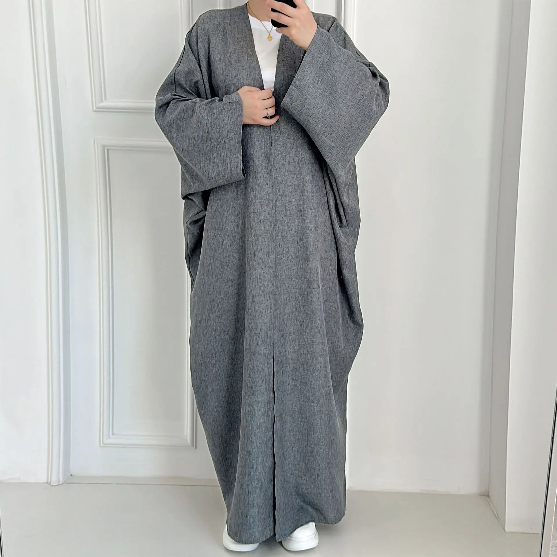 Solid Fashion Kimono Open Abaya for Women Arab Dubai Turkey Moroccan Overcoat Outer Garment Autumn 2023 Islamic Clothing Casual