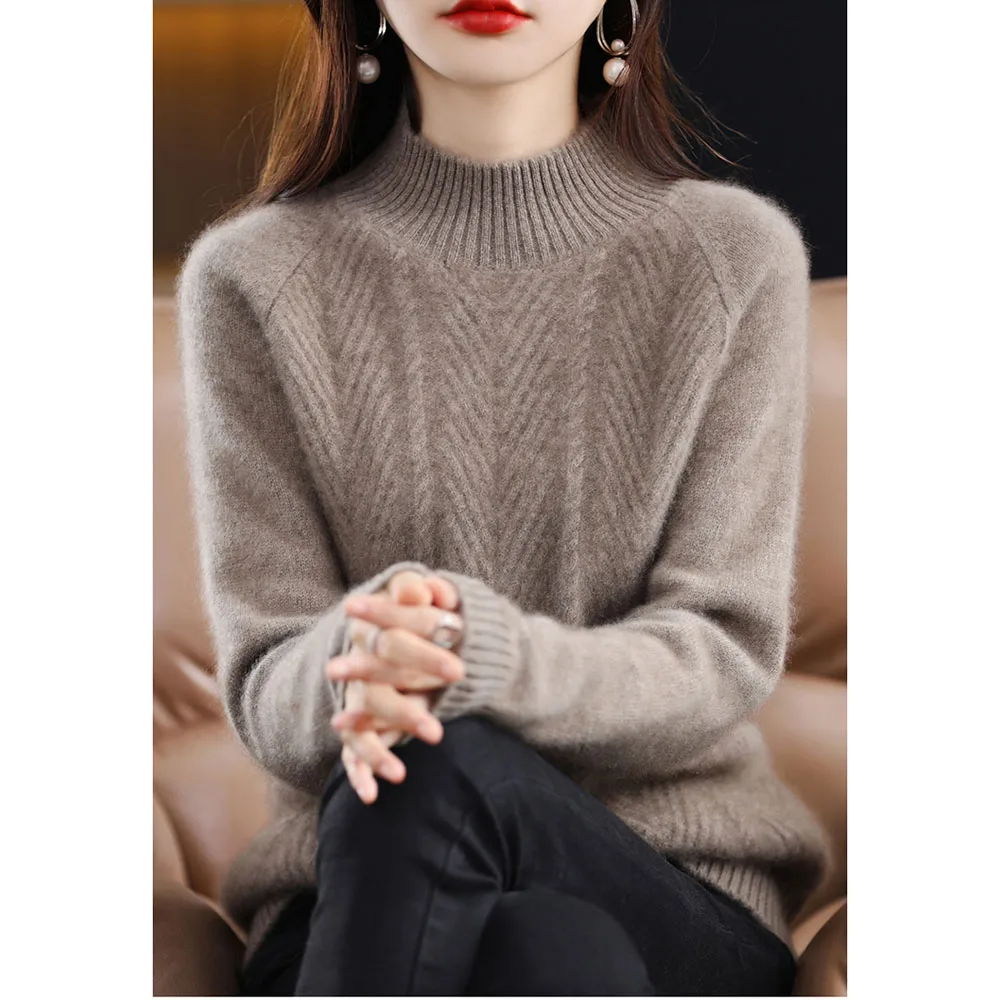 Women\'s Woolen Sweater Autumn Winter Thicken Half Turtleneck Knitted Pullover Jumper Female Loose Bottoming Cashmere Sweater 4XL