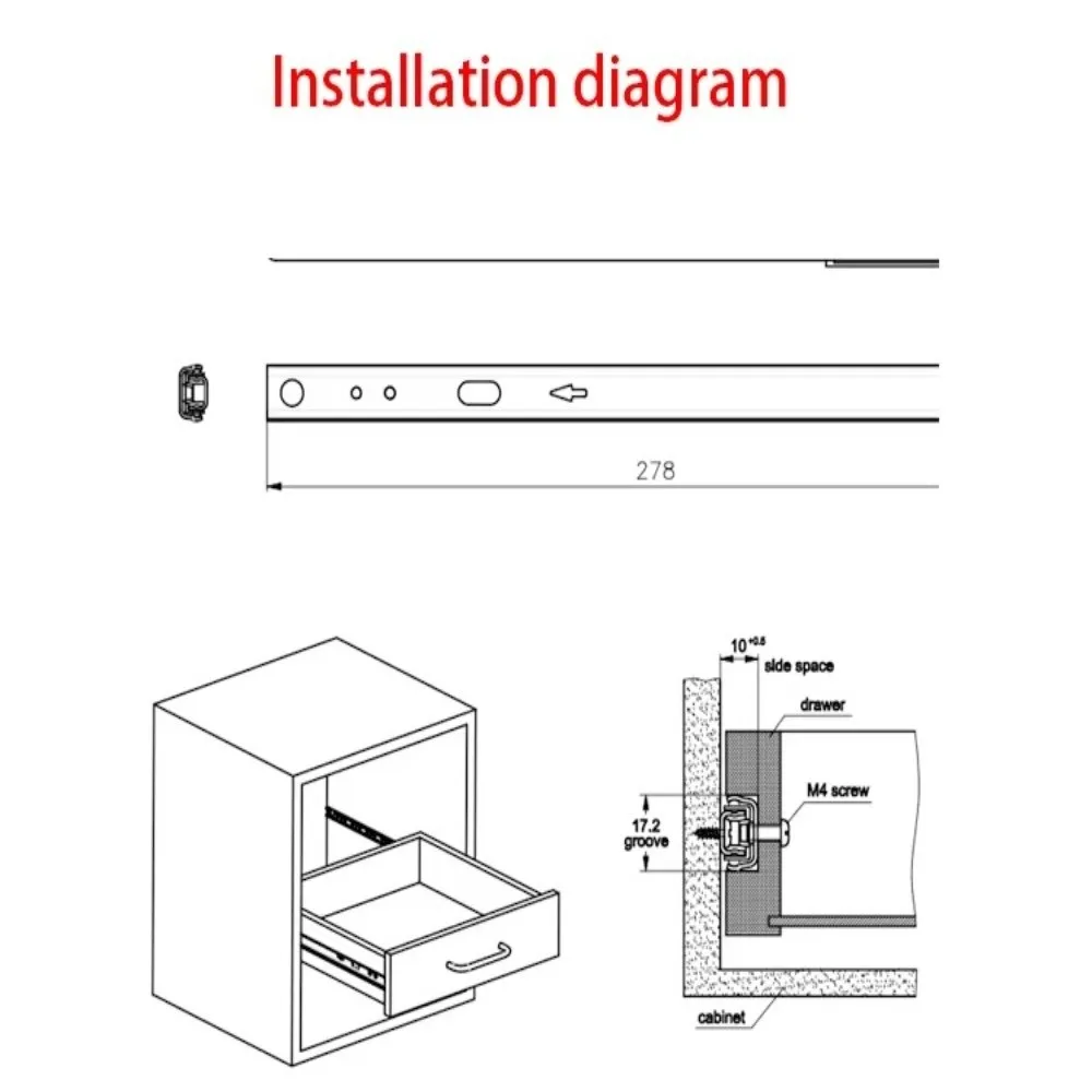 2PCS Smooth Glide Bearing Drawer Slides Two Way Slide Hardware Accessories Drawer Rail 8