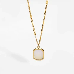 Trendy 18k Gold Plated Stainless Steel Natural Shell Square Pendant Necklaces for Women Girls Waterproof Collar Jewelry Gift