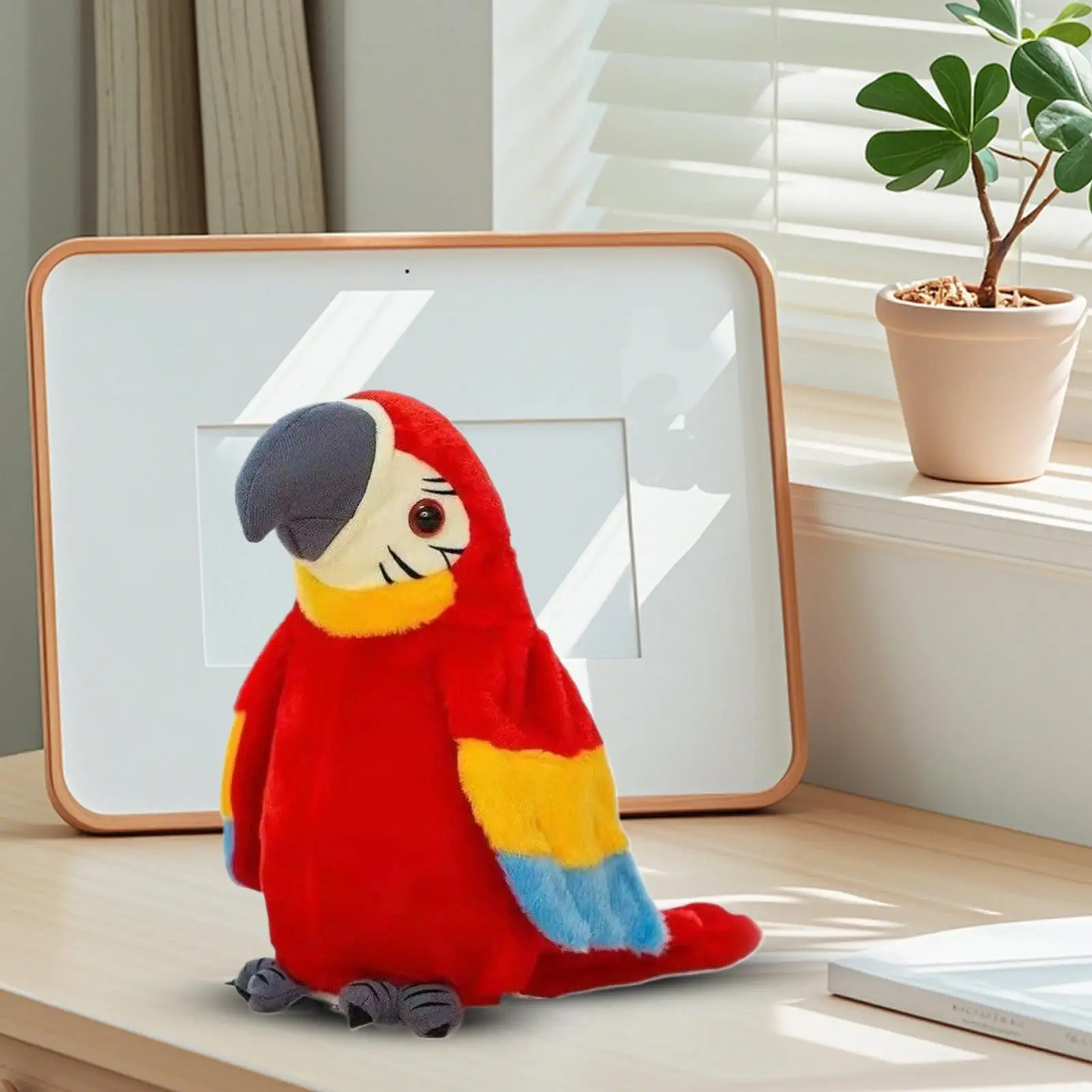 Pappagallo per uccelli giocattolo con ali battenti e musica animale di peluche realistico elettronico per bambini Animali domestici Scrivania da gioco per feste