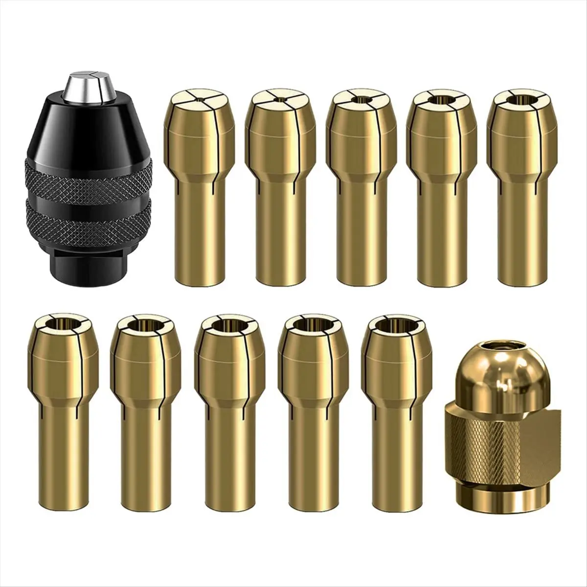 ABJS 12 Pcs Drill Chuck Collet Set Brass Drill Chuck Tool Kit, Keyless Chuck 1/32In to 1/8In Replacement 4485 4486 Change Nut