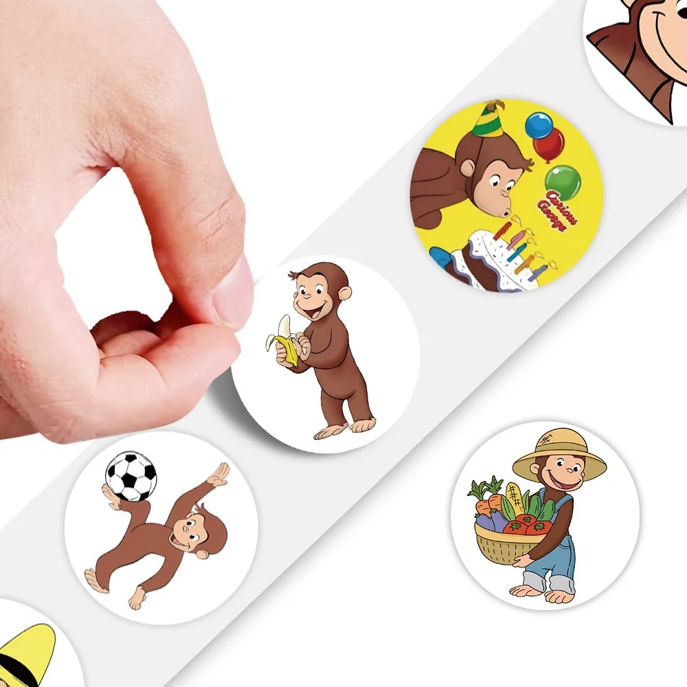 500 Stück/Rolle Niedliche Curious George Anime Cartoon Versiegelungsaufkleber DIY PVC Laptop Aufkleber Dekoration Stiker Belohnungsgeschenk Spielzeug