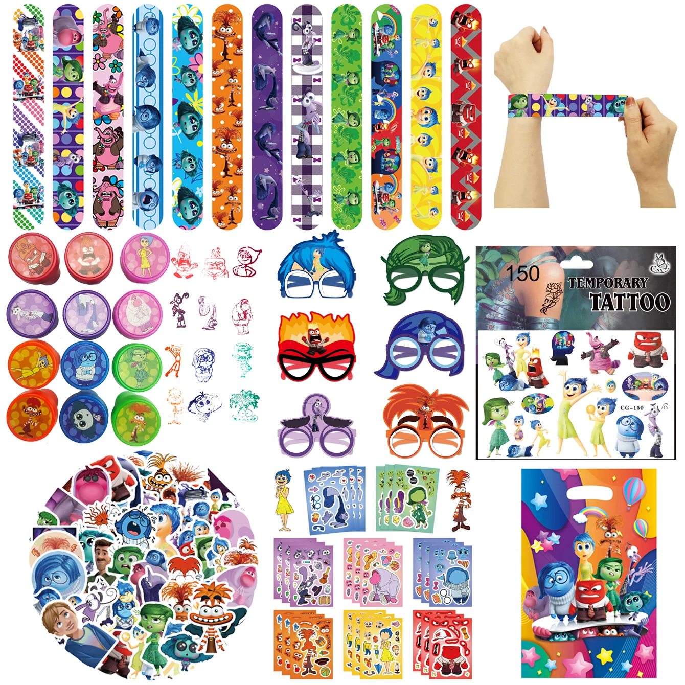 Favores de fiesta Inside Out incluyen pegatinas de bofetada, pulseras, bolsas de regalos, relleno de medias navideñas, decoraciones de cumpleaños para Baby Shower