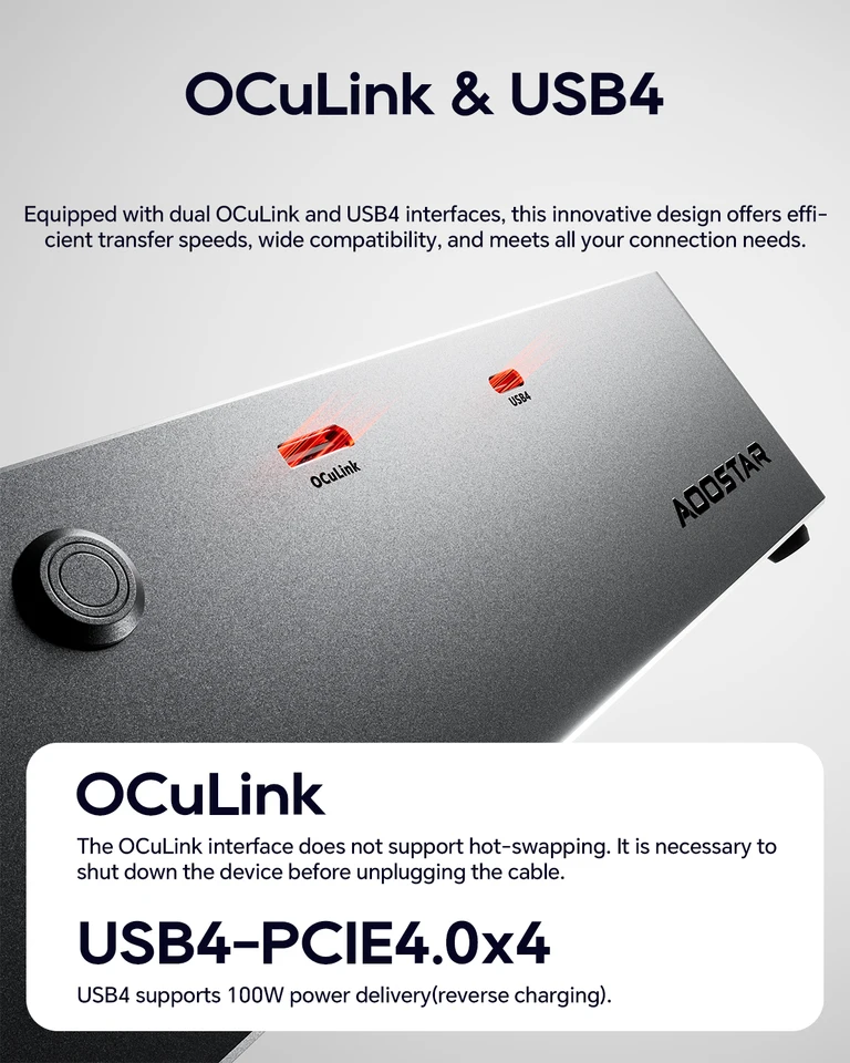 AOOSTAR AG02 EGPU Dock with OCulink/USB4 Port，Built-in Huntkey