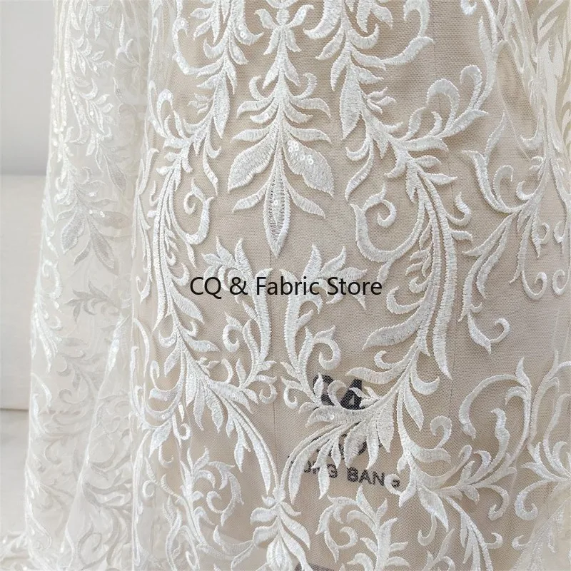 White European Style Mesh Embroidery Lace Fabric for Wedding Dress Cheongsam DIY Bridal Gowns Accessories Designer Fabric