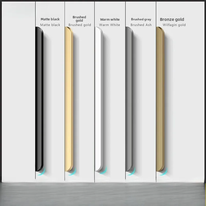 Maçaneta e maçaneta da porta do guarda-roupa, dourada, preta, escondida, maçaneta invisível, liga de alumínio, longa, armário de cozinha