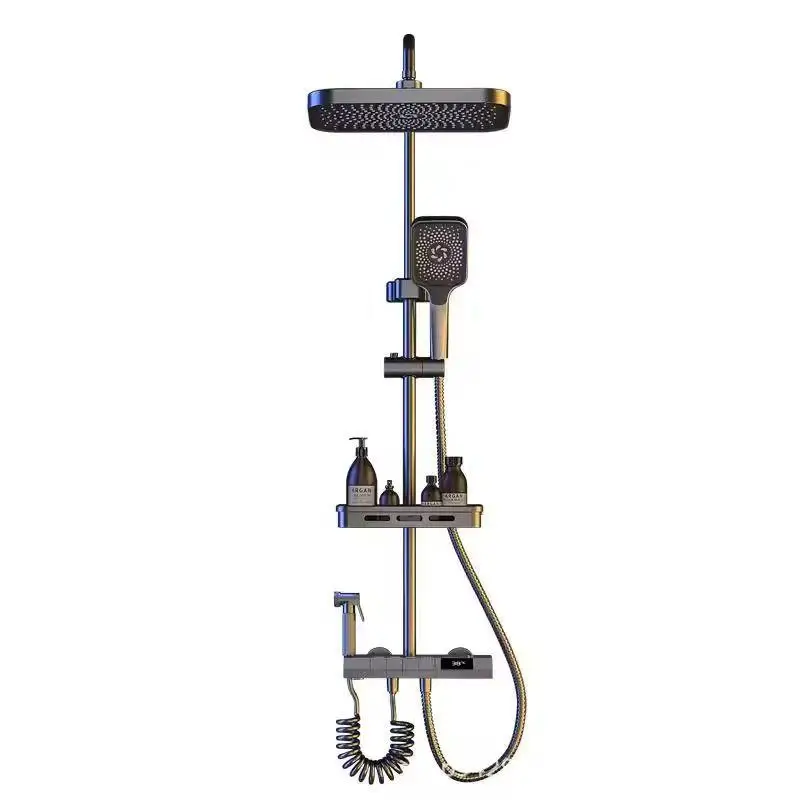 

Cheap Black Single-Handle Thermostatic Piano Rain Shower Set with LCD Display for Bathroom