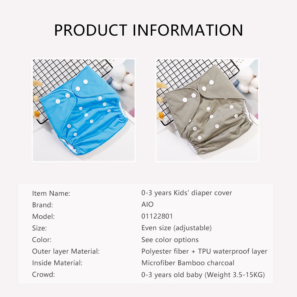 [Aio] Effen Kleur Waterdicht Pasgeboren Kids Doek Luier Pocket Baby Herbruikbare Doek Luier Cover Wasbare Verstelbare Luiers Groen