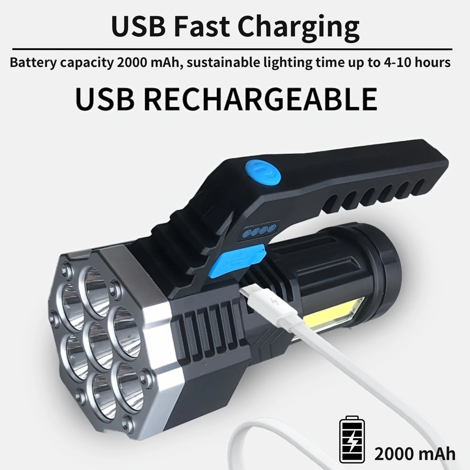 

WARSUN DC828 Dual Light Source Portable Spotlight, 400LM Rechargeable Flashlight With 7 LED Beads, 4 Lighting Modes For Outdoor