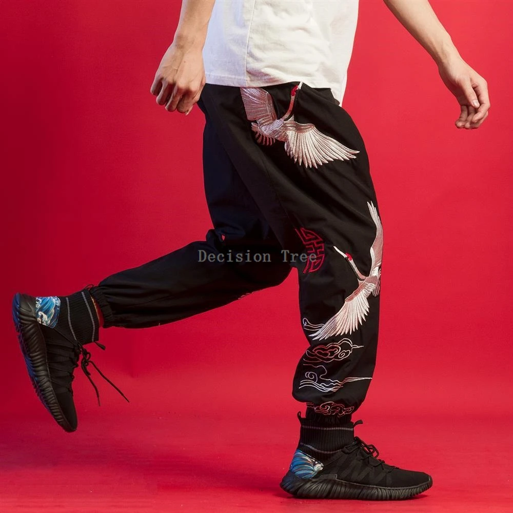 2024 winter chinese style crane embroidery loose fashion velvet casual pants national style retro embroidered martial arts pants