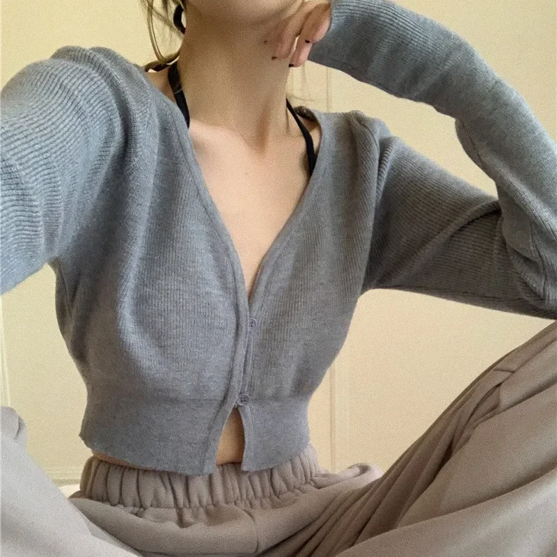 

INS Short Crop Cardigan For Women Spring And Autumn Knitwear Korean Version Super Hot Girl V Collar Show Thin Jacket