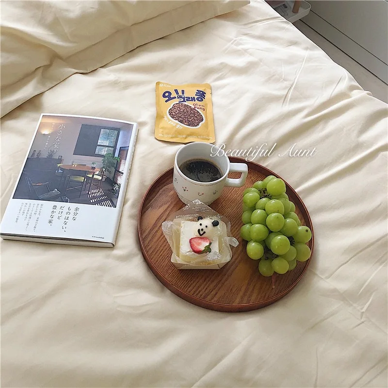 

Joylove Ins Solid Wood Tray Round Storage Tray Fruit Tray Desktop Storage One Person Food Tray