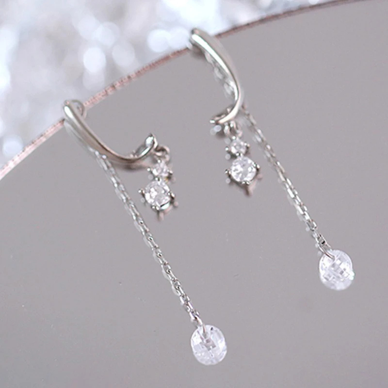 

Real 925 Sterling Silver Irregular Geometric Zircon Tassel Stud Earrings For Women Classic Fine Jewelry Exquisite Accessories