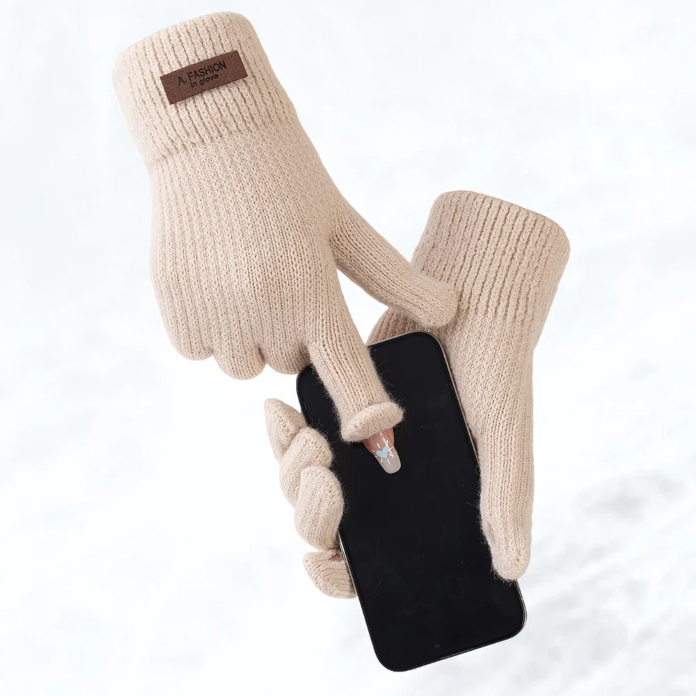 Women's Winter Gloves Cashmere Blend Flip-Top Fingertips Touchscreen Cold Weather Thermal Warm Soft Knit Mittens for Ladies