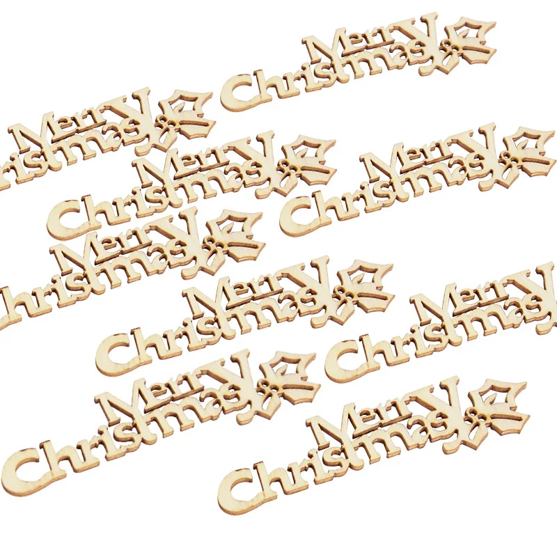 10pcs Wooden Merry Christmas Letter DIY Wooden Slice Christmas Hanging Ornaments Wood Pieces Crafts Xmas Navidad Decoration Gift