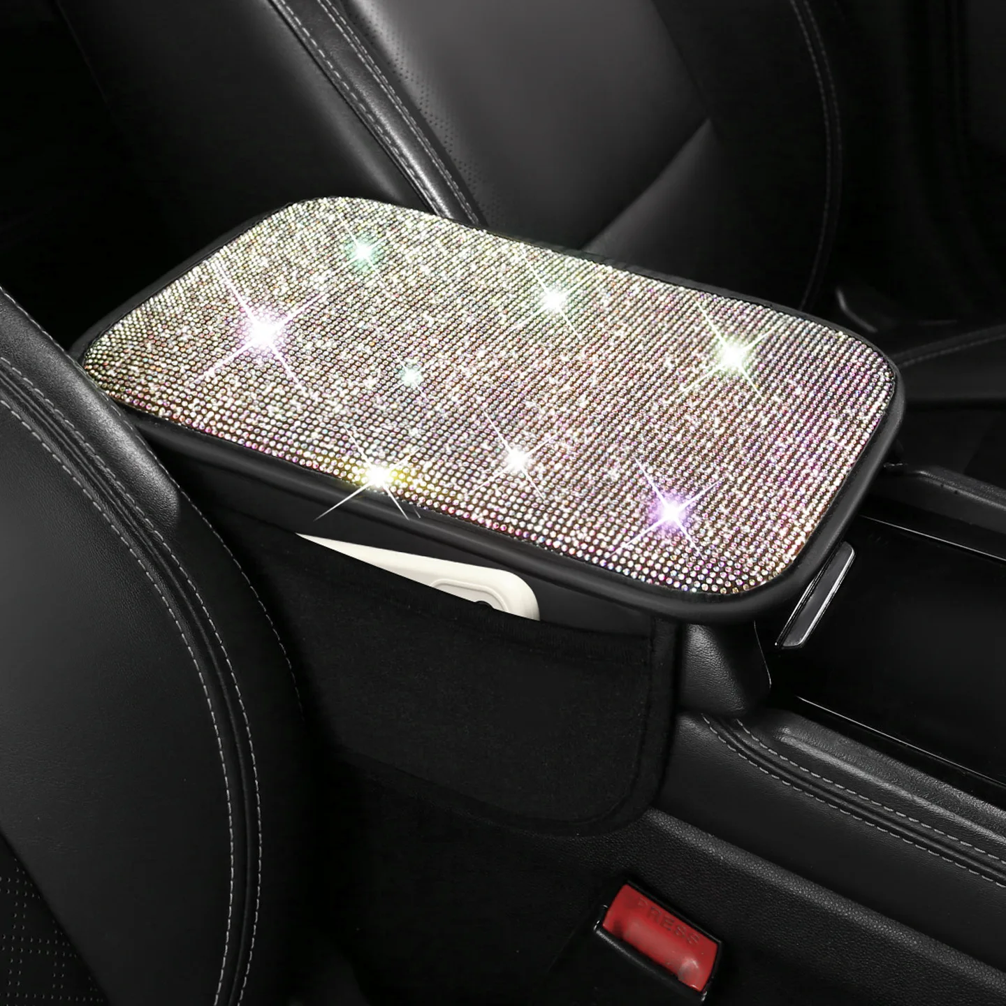 

Car Armrest Box Mat for Girls Shiny Hot Diamond Car Armrest Box Mat Car Full Diamond Creative Armrest Box Storage Decorative Mat