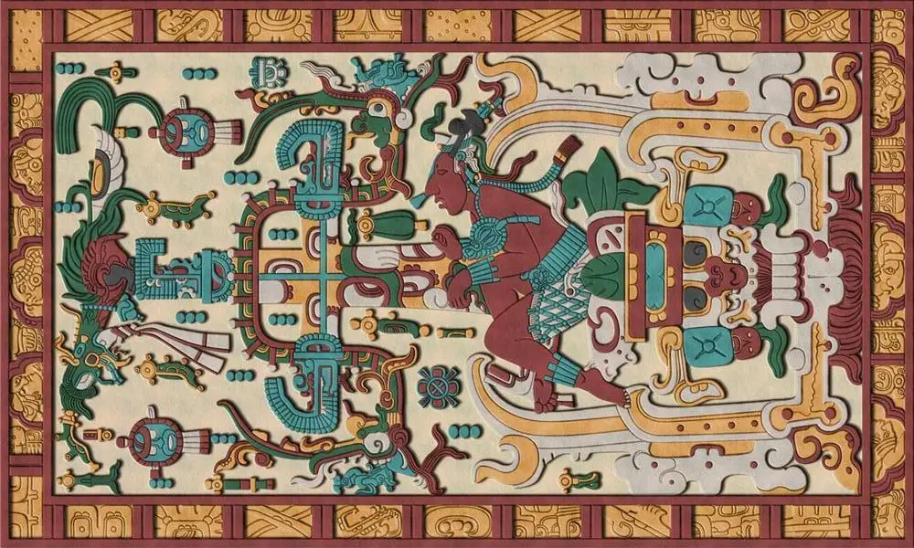 Póster de seda impreso con imagen artística de nave espacial Pakal del rey maya, decoración de pared del hogar