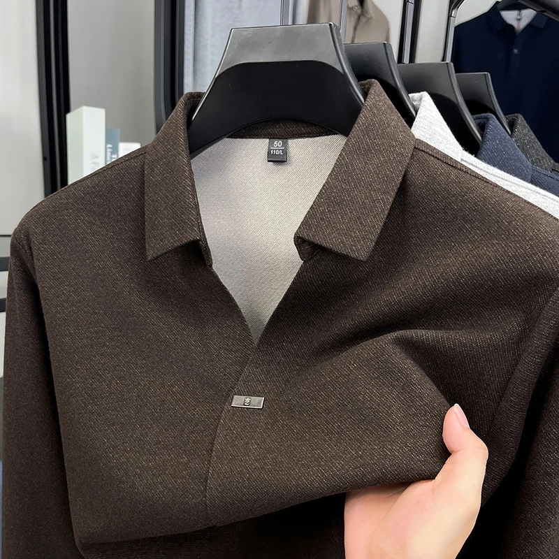 

High end brand men's long sleeve V-neck polo shirt autumn fashion badge design luxurious boutique original golf casual T-shirt
