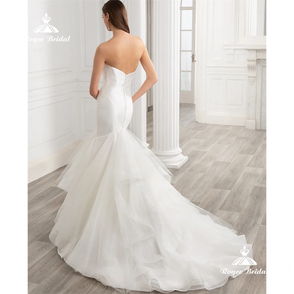 Roycebridal-Robe de Mariée Sirène Sans Bretelles en Satin, Tenue de Mariage Blanche, Dos aux, avec Traîne Courte, 2025