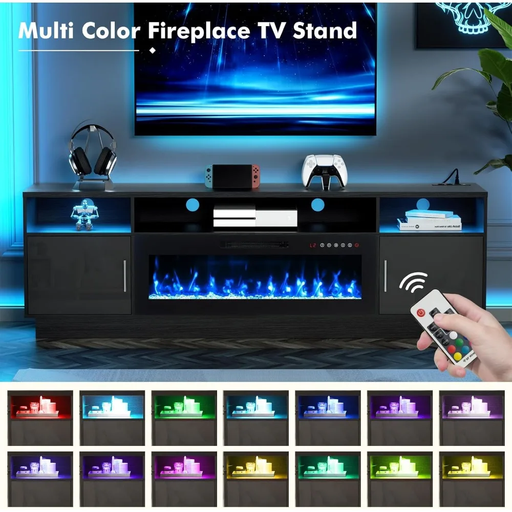 80 Inch TV Stand with Fireplace-Led Entertainment Center for TVs Up To 85+ Inch-Fireplace TV Console with Power Outlets