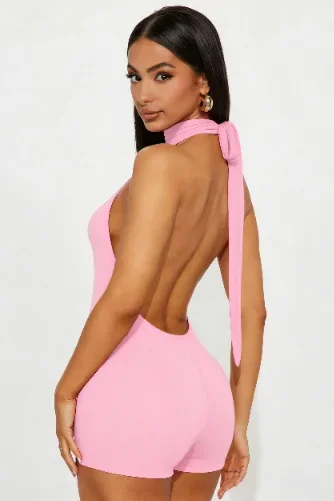 2026 Neu eingetroffen: Ärmelloser High-Neck Halter-Romper für Damen mit Rückenausschnitt, figurbetonter kurzer Overall für Abendveranstaltungen und Partys – Detail 17