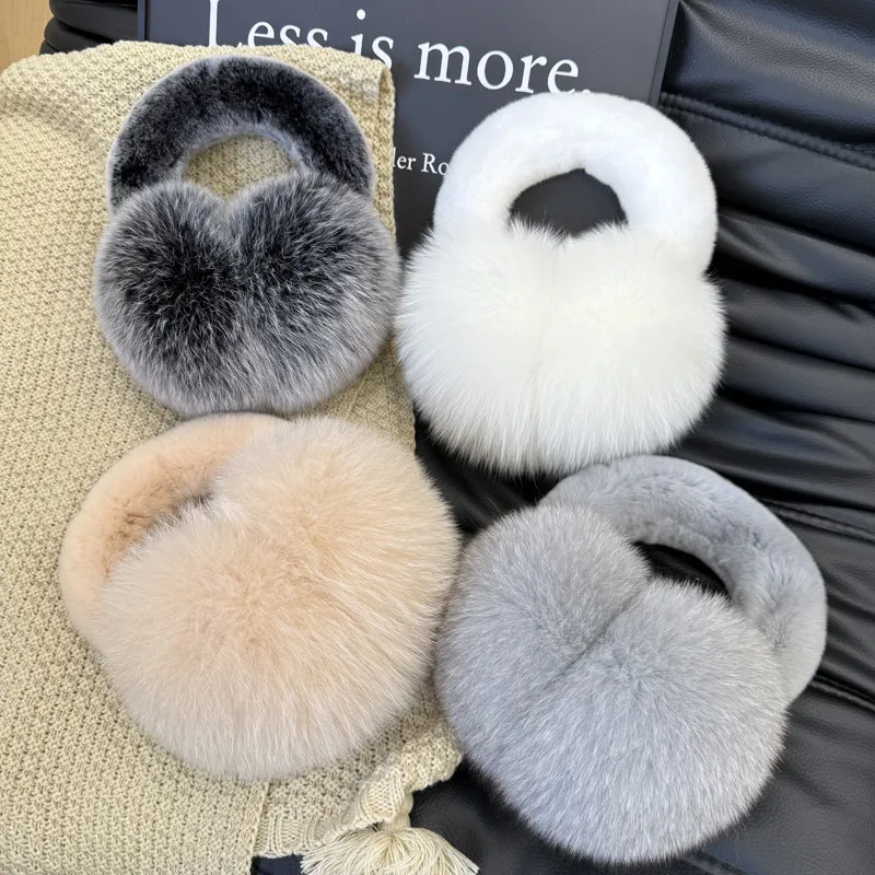 Real Fox Fur Earmuffs Plush Thickened And Keep Warm Decorate Earmuffs For Women 100% Natural Fur Solid Ear Protection Earmuffs