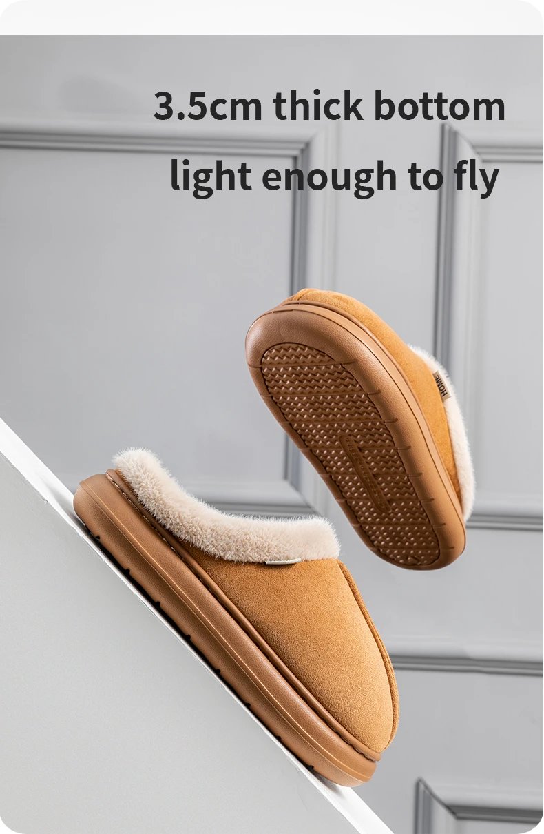Modische, flauschige Plateau-weiche Hausschuhe für Damen, Plüsch, warme Baumwollschuhe, bequem, rutschfest, Herbst-Winter, Unisex-Hausschuhe – Detail 8