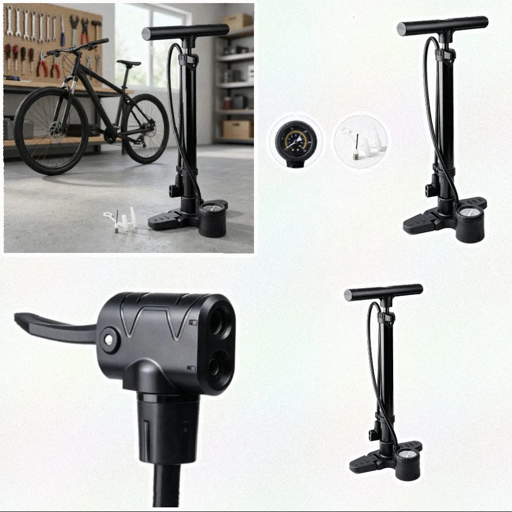 230PSI High Pressure Bicycle Floor Standing With Folding Pedals And Pressure Gauge For Road Mountain Bikes Cycling Accessories