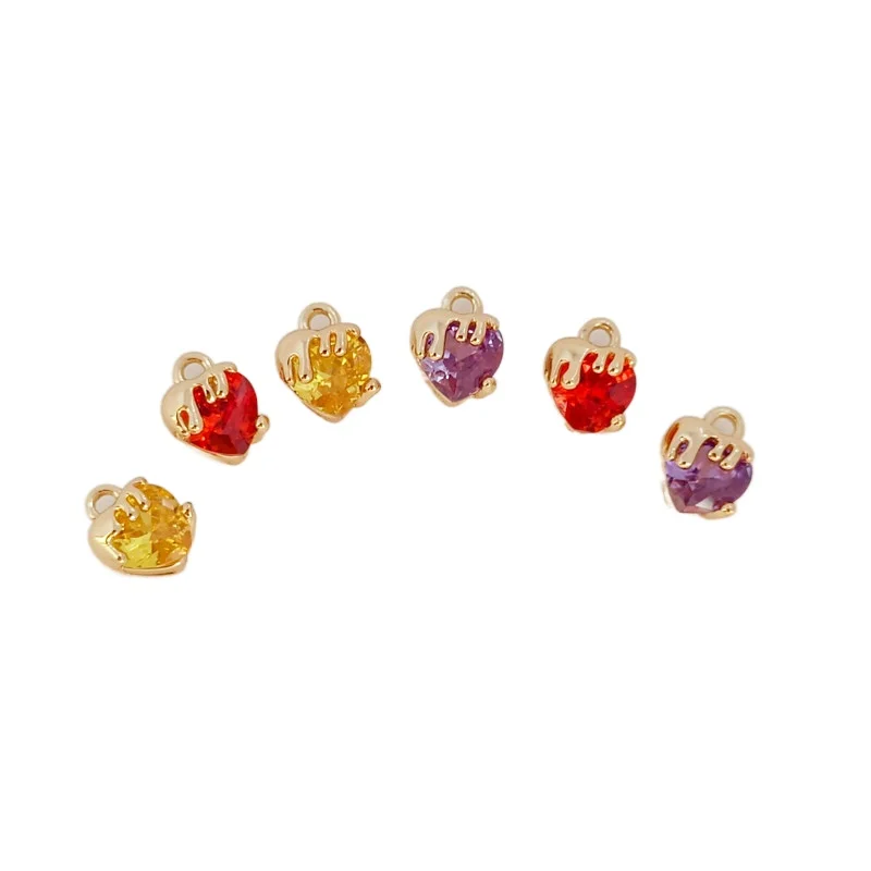 2 Buah Tembaga Terbungkus 14K Set Emas Zirkon Mini Berbentuk Hati Liontin DIY Perhiasan Kalung Anting Aksesori Bahan