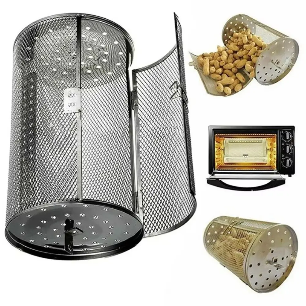 Durable Stainless Steel Rotating Grill Cylindrical Automatic Roasting Cage Mesh BBQ Tool Air Fryer Accessories