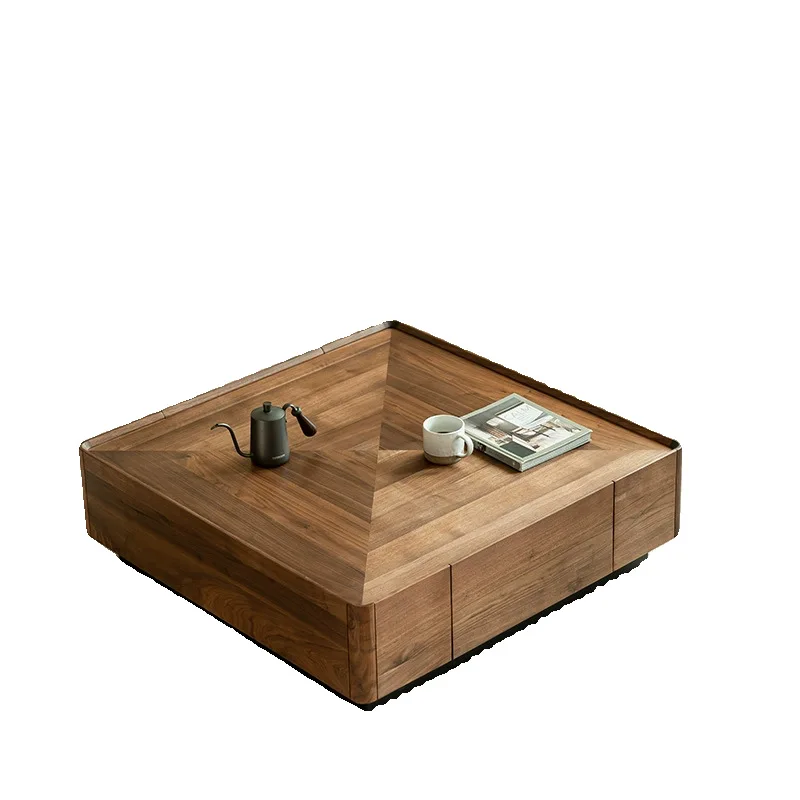 

Nordic black walnut, solid wood coffee table, living room home storage square