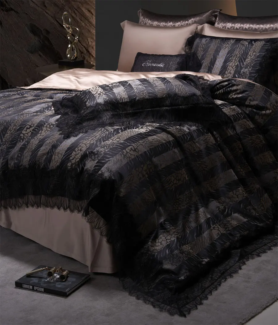 luxury jacquard leopard stripes bedding set,full queen king florid lace cotton home textile bed sheet pillow case quilt cover