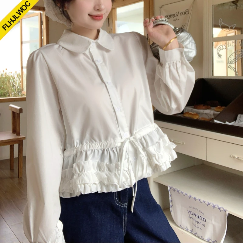 Shirring Slim Waist Peplum Tops Blouses New Design 2025 Spring