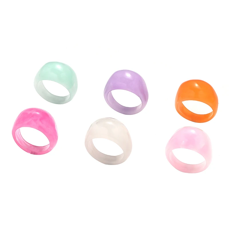 6 PCSEuropean and American Creative Colorful Transparent Acrylic Ring INS Personalized Simple Round Resin Ring for Men and Women