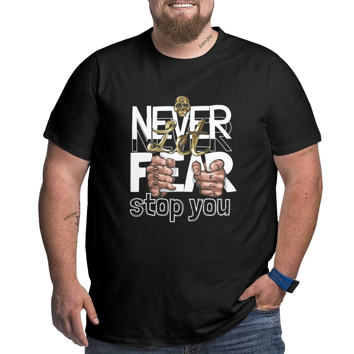 Never Fear T Shirts for Big and Tall Men Cotton Short Sleeve Plus Size T-shirts High Street Top Tees Clothing XL-6XL