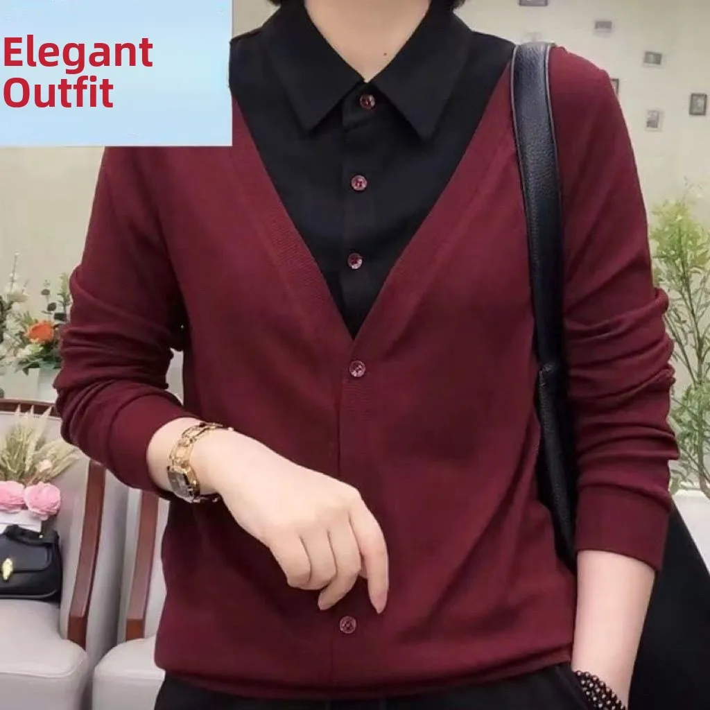 Casual Loose Long Sleeve Women's T-shirt Spring Autumn Style Bottoming Shirt Fake Two-Piece Hoodie Small Size Cover Belly