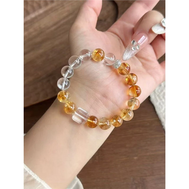 

Natural Yellow Bracelet Women, Attracts Wealth and Good Luck, Promotes Career Success, Golden Rutilated Quartz Brace