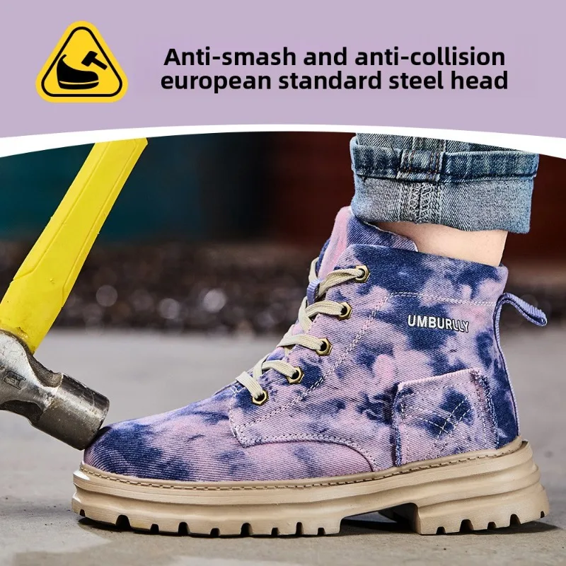 New Spring Autumn Fashion Womens High Top Safety Work Shoes Anti Smash Anti Puncture Lightweight Protective Industrial Boots