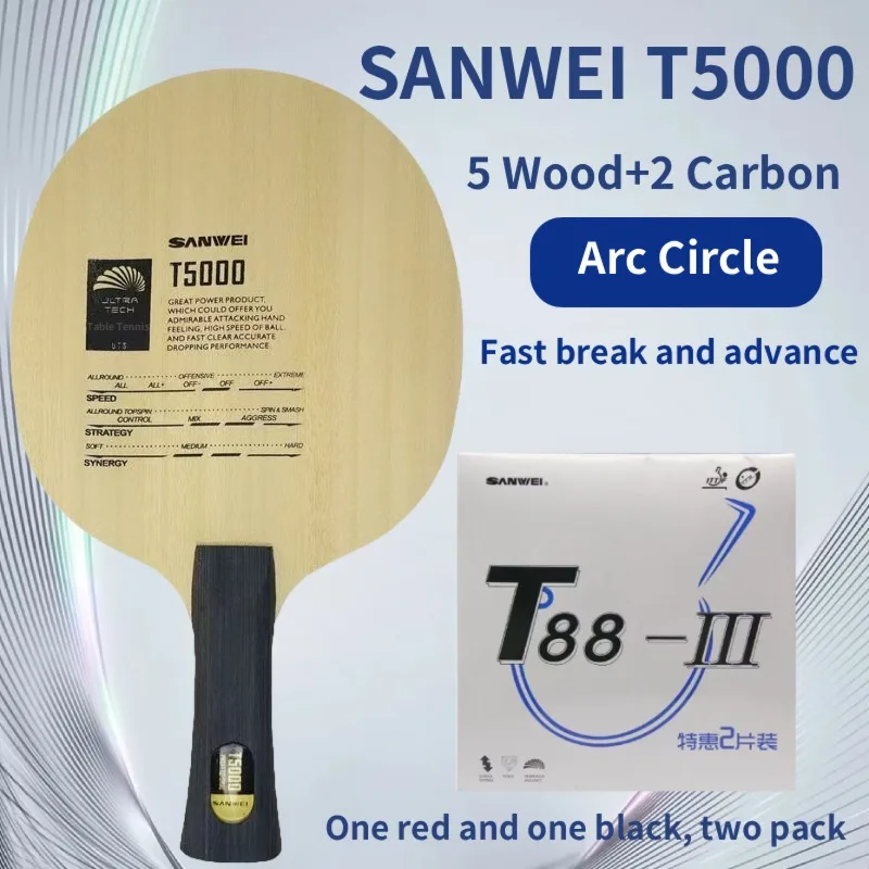 

SANWEI T5000 Racket Stick And T88 III (T88-3) Table Tennis Rubber (Half-sticky, Loop)