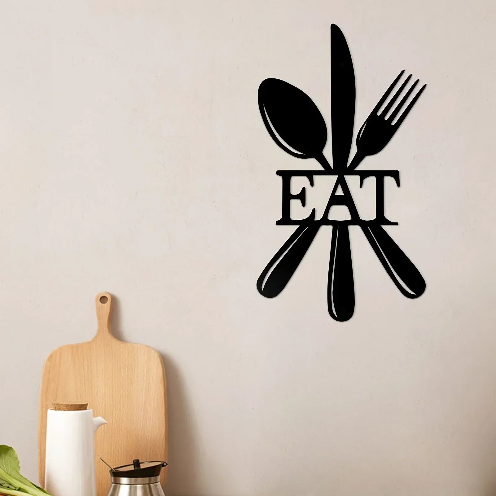 metal iron  Black Metal Tableware Sign Wall Mounted Decor, Dinner Knife Fork Spoon, Farmhouse Restaurant Kitchen Wall Hanging De