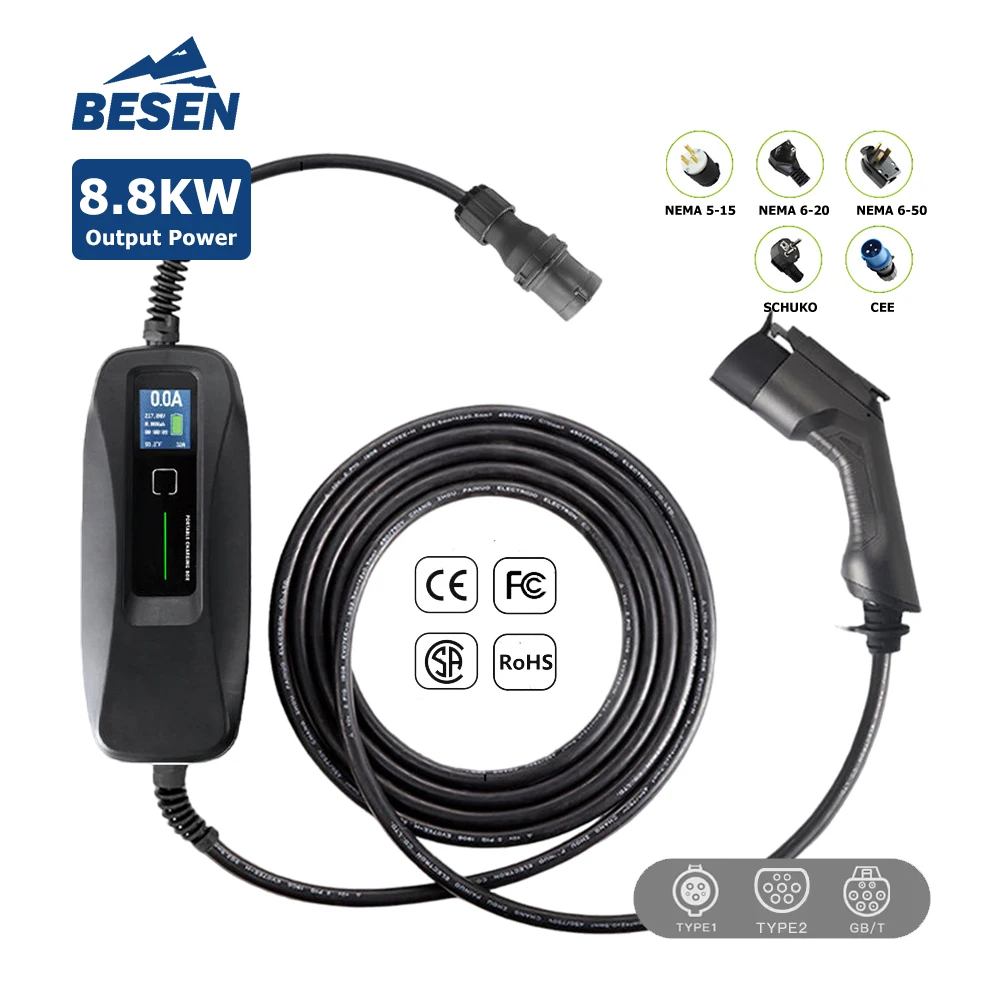 

BESEN High Power PORTABLE EV CHARGING 8.8kW 40A 32 Amp EV CHARGER for Fast Charging