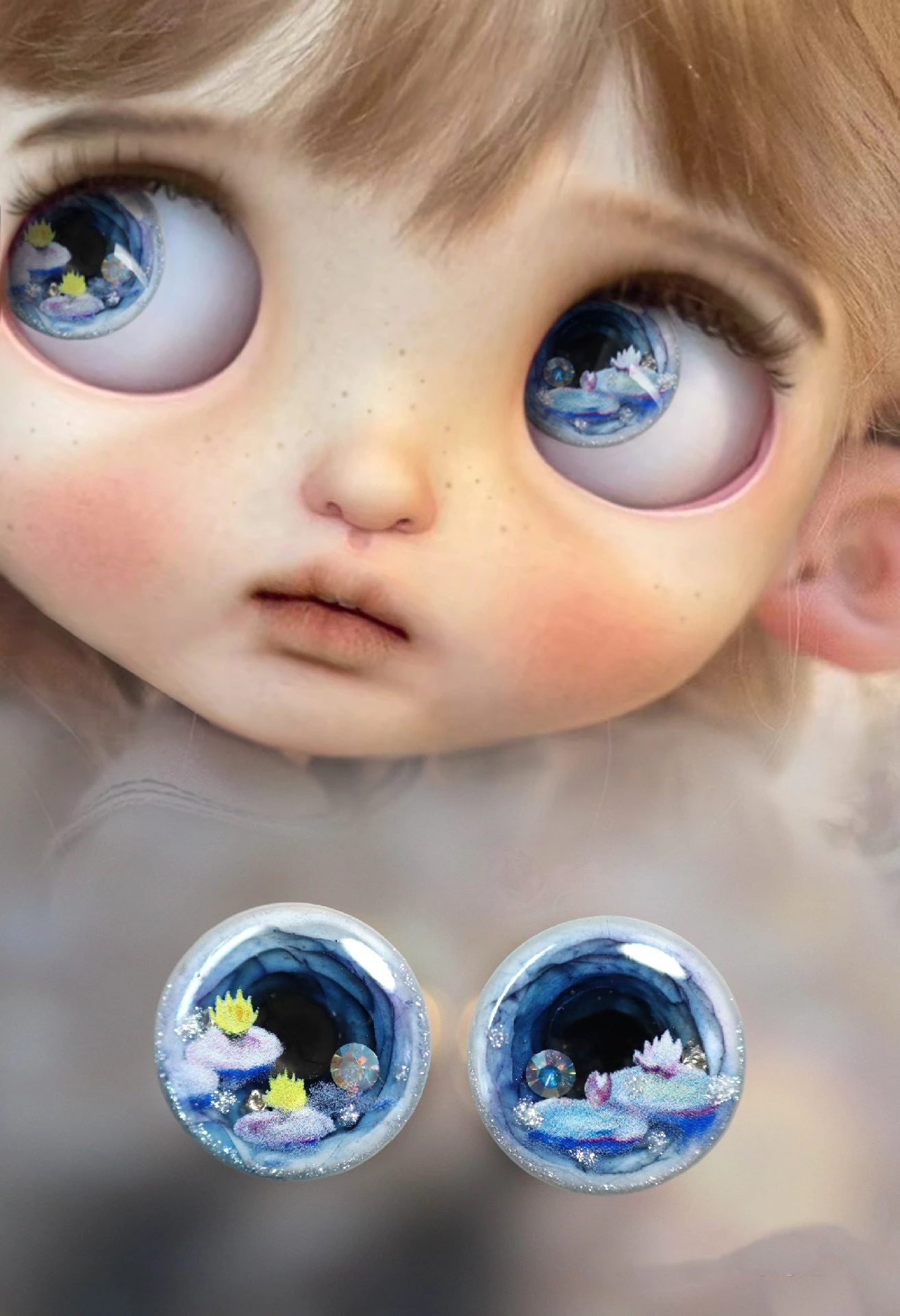 Dula Handmade Three-dimensional glue hand engraving diamond water lily Eyepiece Eye Chips Blythe Bjd Doll