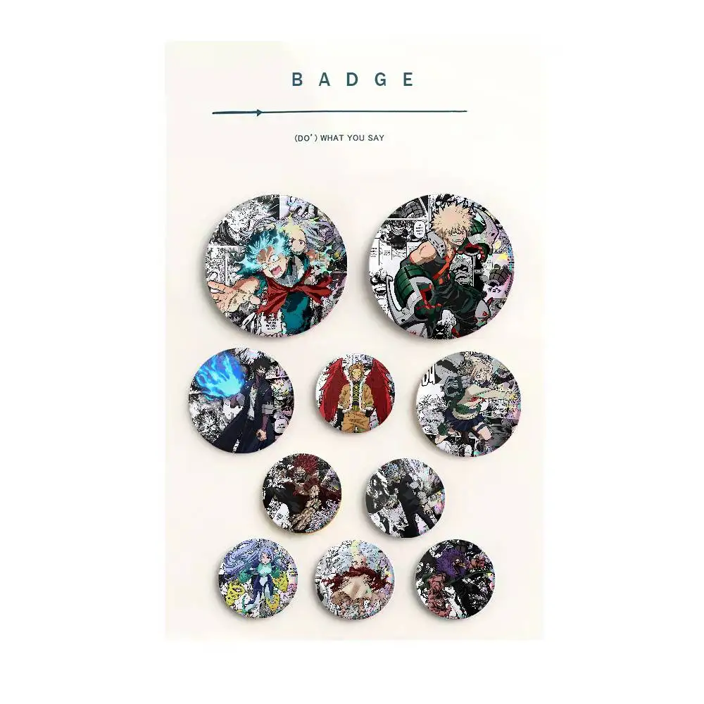 Anime My Hero Academia Cute Cool Round Pin Badge Set for Anime Game Music Cartoon Fans Backpack Denim Jacket Hat Decoration