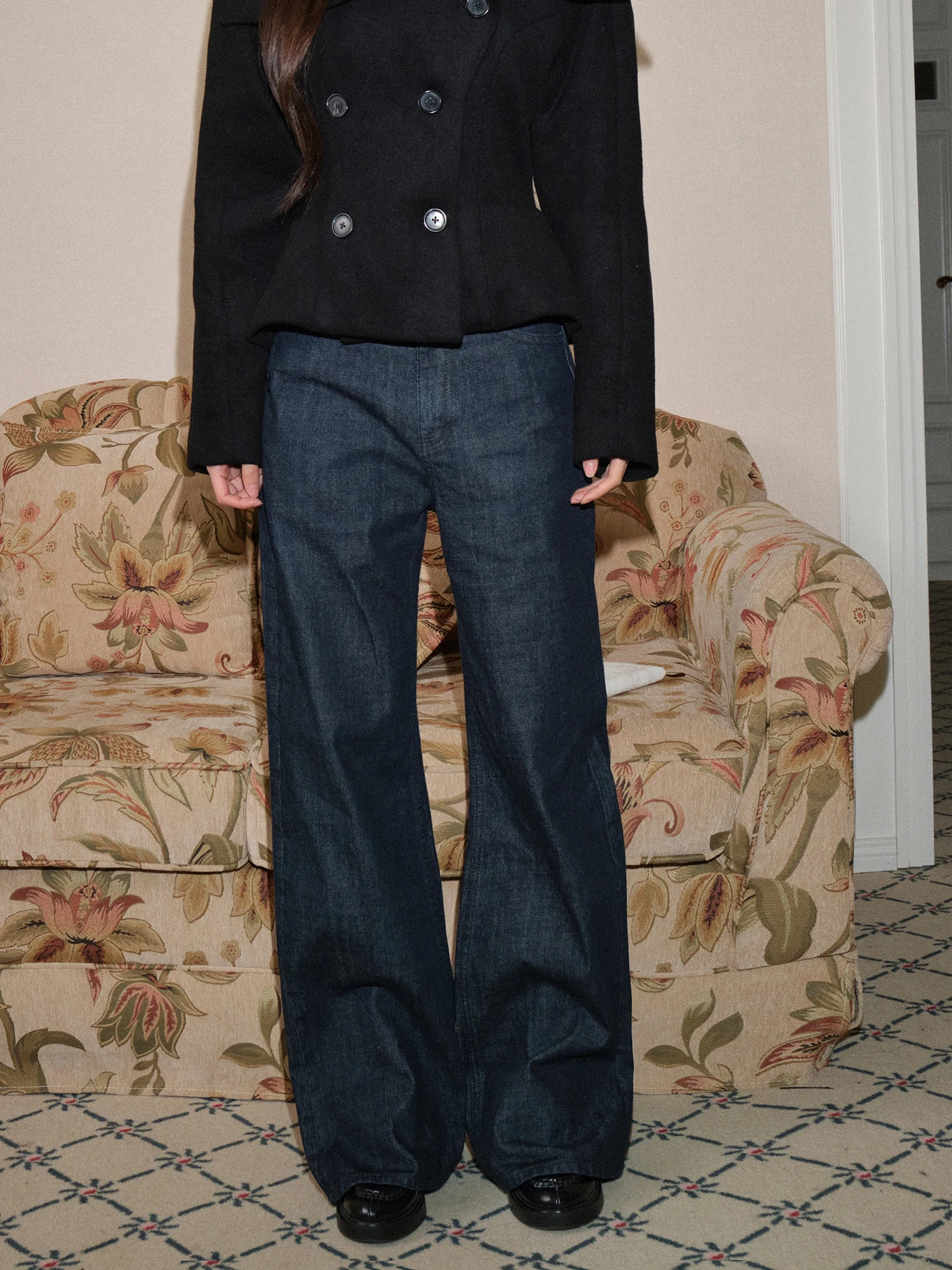 

Waed Versatile Loose Casual Women's Jeans Low Waist Wide Leg Pants Floor-Length Trousers Comfortable Straight Cotton Denim