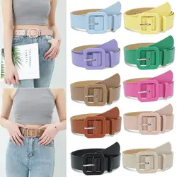 Mode Vrouwen Riem Vierkante Gesp Eenvoudige Candy Kleur Decoratieve Riem Vintage Band Vrouwelijke Tailleband