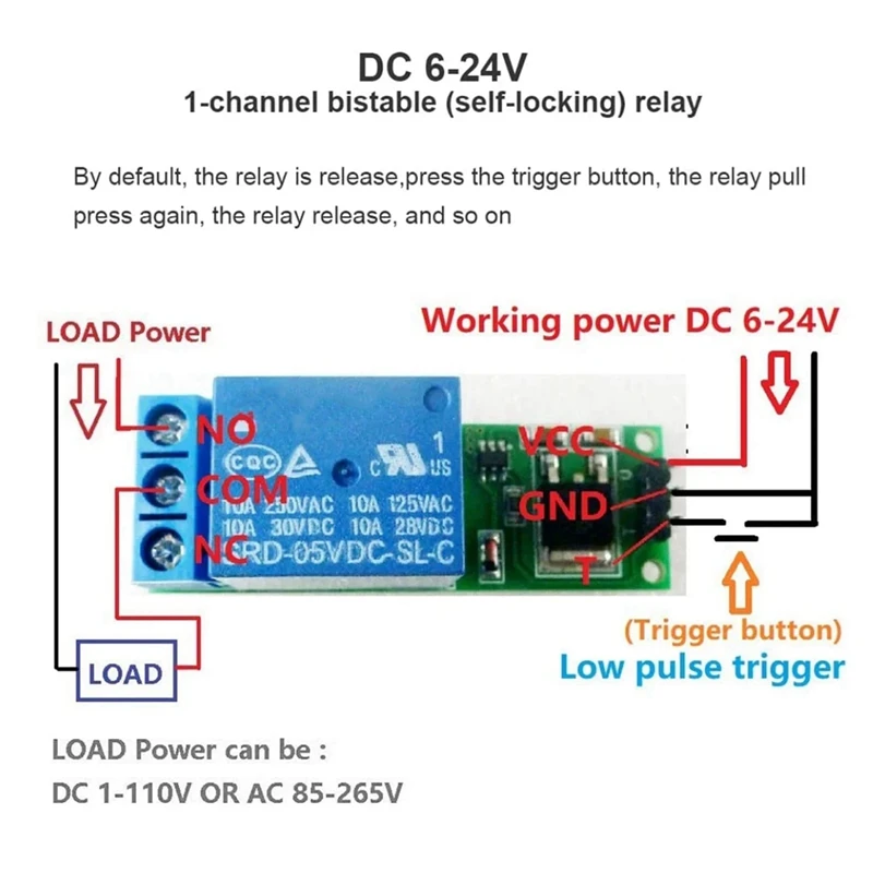 For IO25B01 Single Channel 6-24V Self-Locking Relay Switch Locking Relay Low Pulse Trigger Board