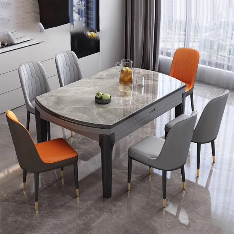 Round Luxury Party Table Living Room Unfoldsnle Folding Set Dining Table Kitchen Extendable Nordic Mesa De Comedor Furniture